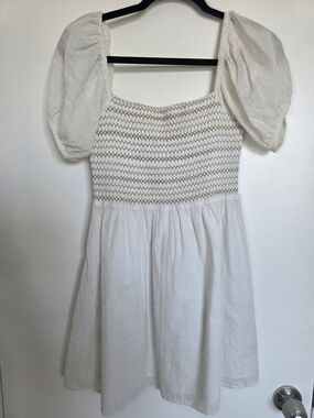 Lucy Paris White Smocked Top with Gold Stitching